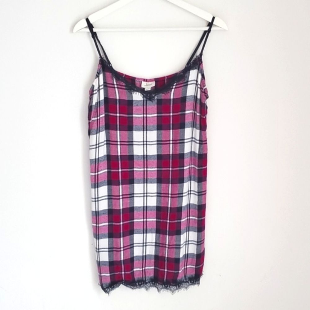 Jenni Intimates Plaid Lace Hem Sleep Dress Size M